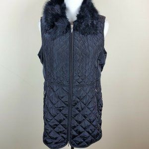 CHICO'S Black Quilted Vest With Removable Faux Fur Collar Women's Size M 8